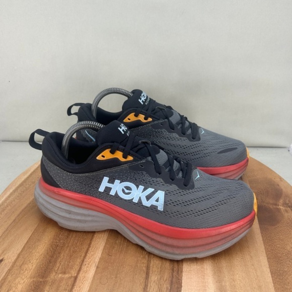 Hoka Bondi 8 Wide Mens 7.5 Gray Orange Running Shoes 1127953 ACTL
